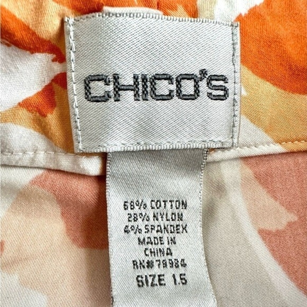 Chico's Womens Orange Tan Floral Print Capris Size 1.5 (US 10) Stretch Cotton VG - Picture 7 of 7